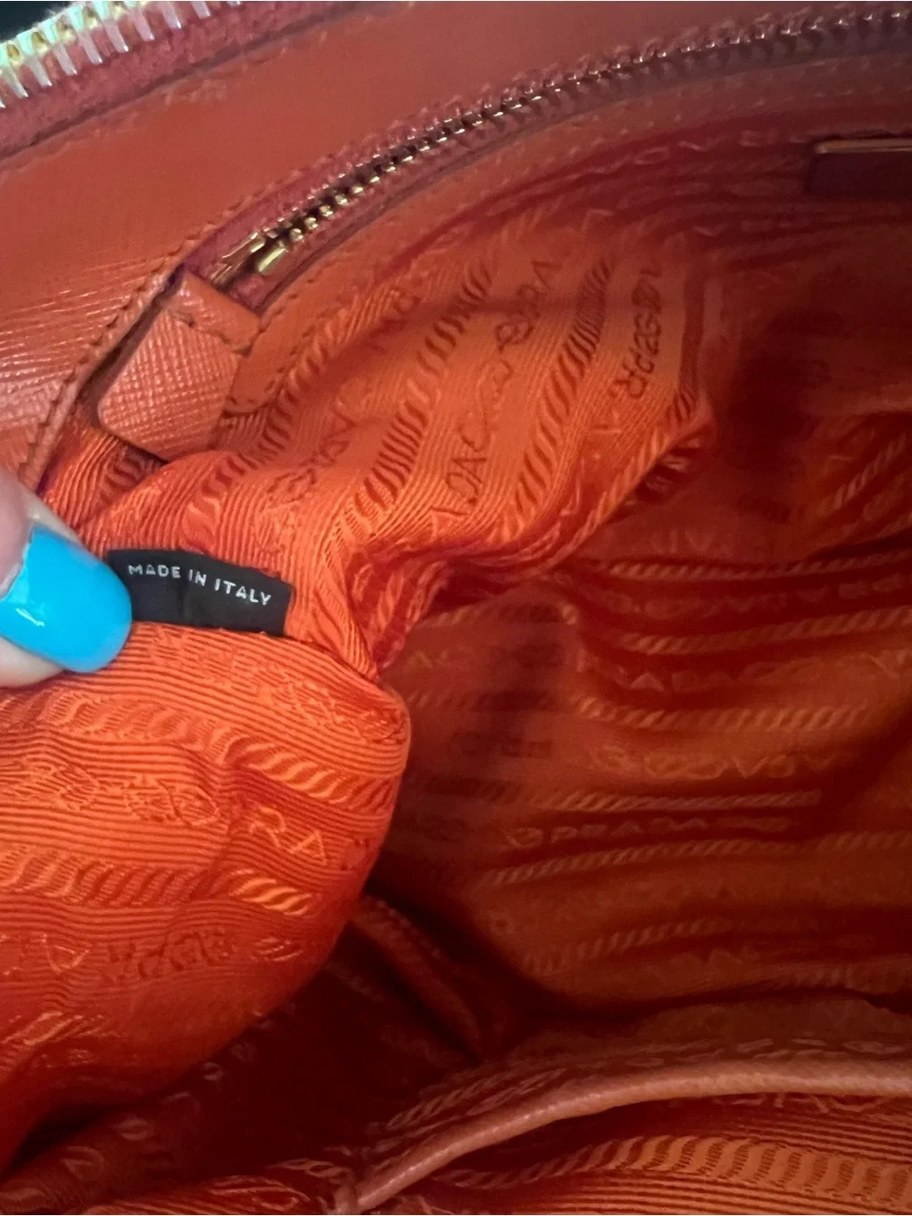 Prada Saffiano Lux Double Zip Orange Leather Tote Shoulder Bag COA